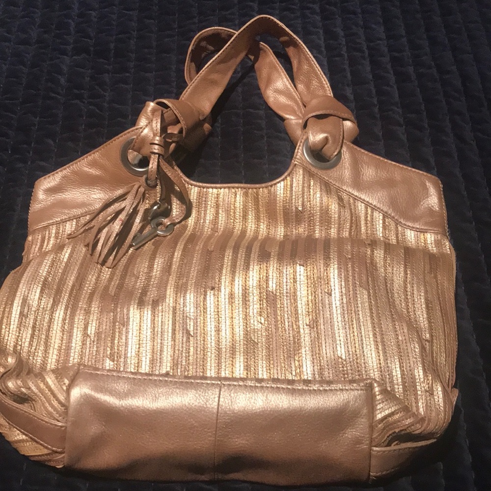 Gold leather fossil tote